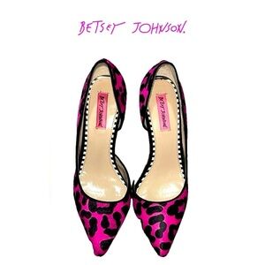 Betsey Johnson Contro -P Leather Real Fur Pink/Black Leopard High Heels, Size 9M